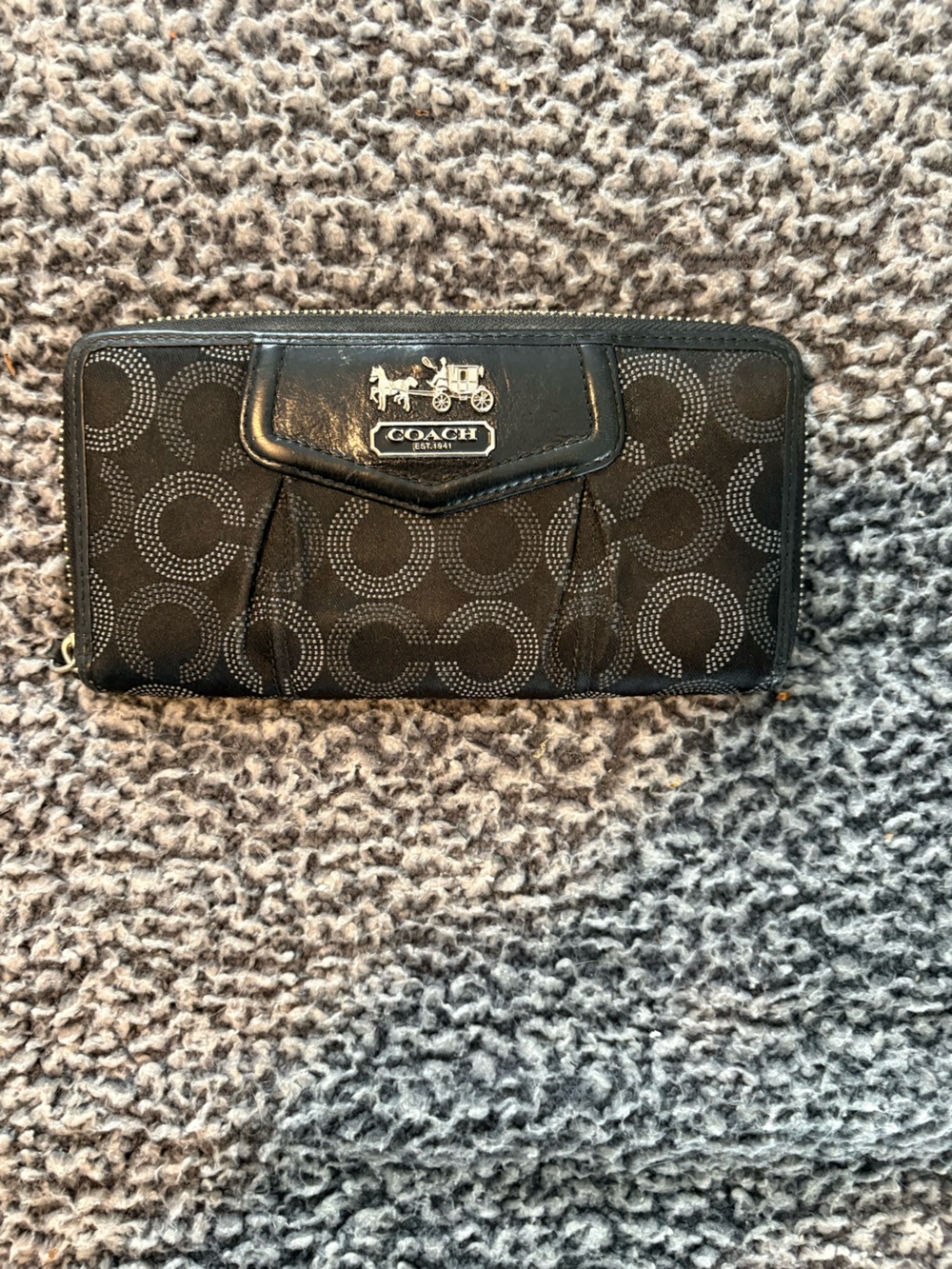 Coach Women’s Wallet Grey/Black with Gold Coach emblem very good condition!
